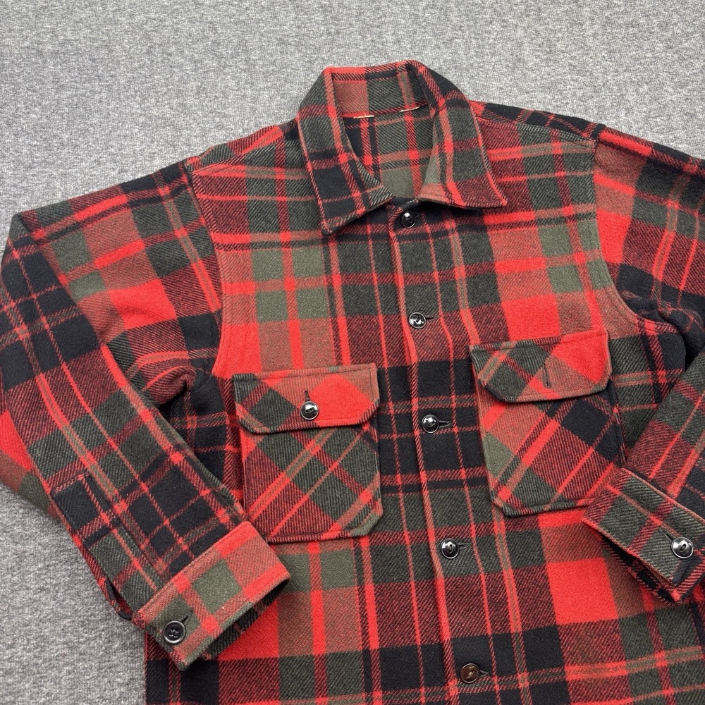 Woolrich Heavyweight Wool Plaid Shirt Jacket Hunting Plaid Vtg Button Red Men 44